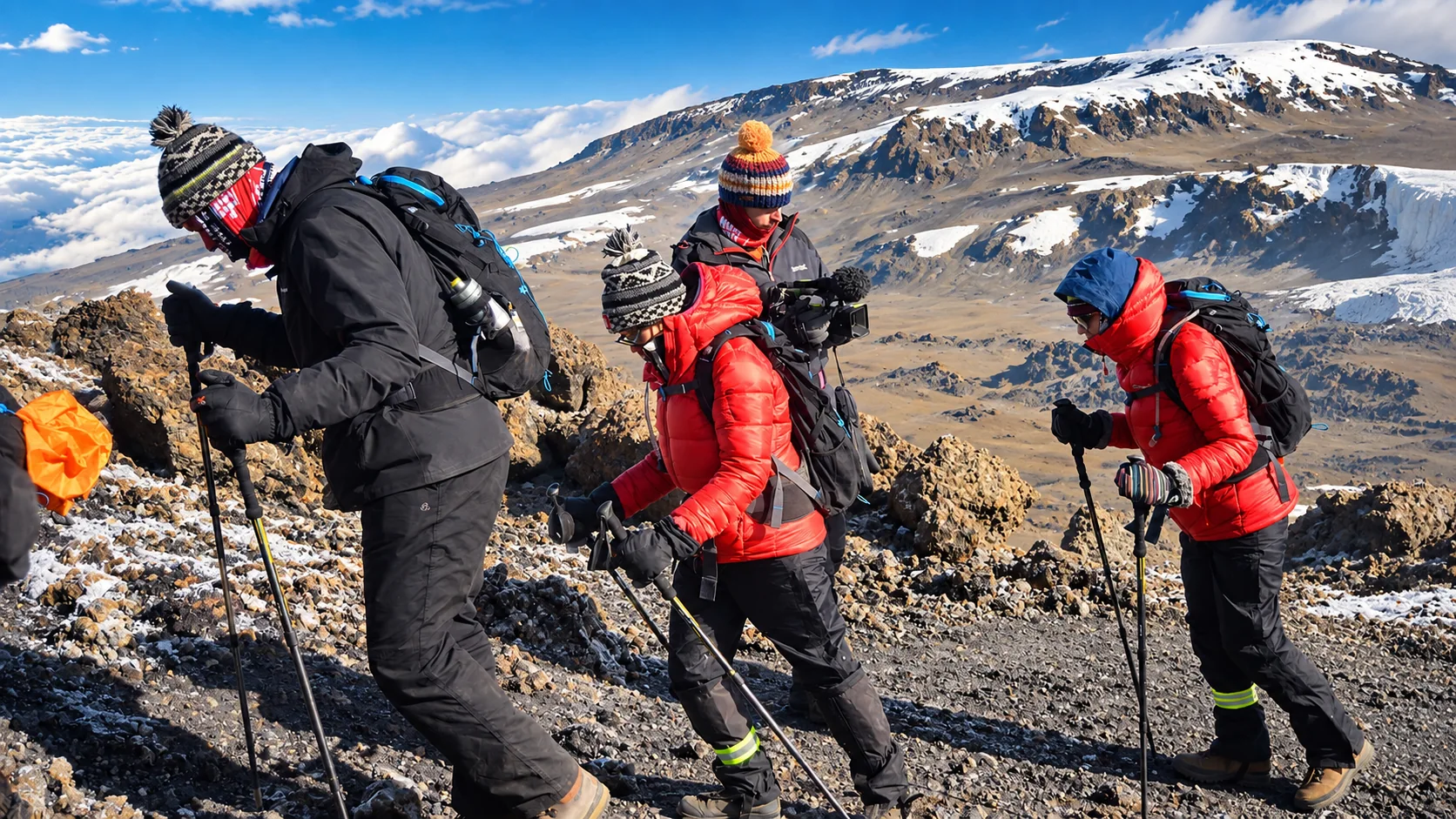 Hikers climbing Mount Kilimanjaro